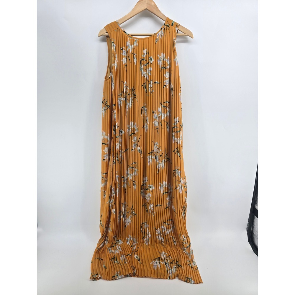 Banana Republic Maxi Dress Womens XS Pleated Floral Mustard Yellow EUC